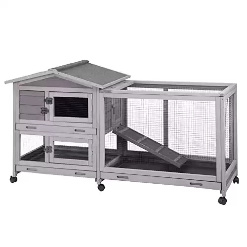 Aivituvin Rabbit Hutch Indoor 62" with 3 Deep No Leakage Pull Out Tray,Waterproof Roof (Grey)